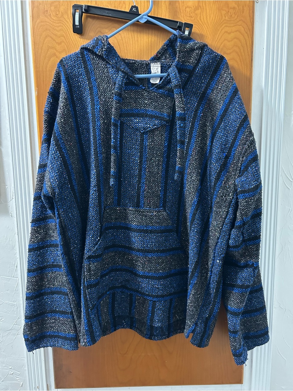Blue & Gray Striped Hooded  drug rug Pullover